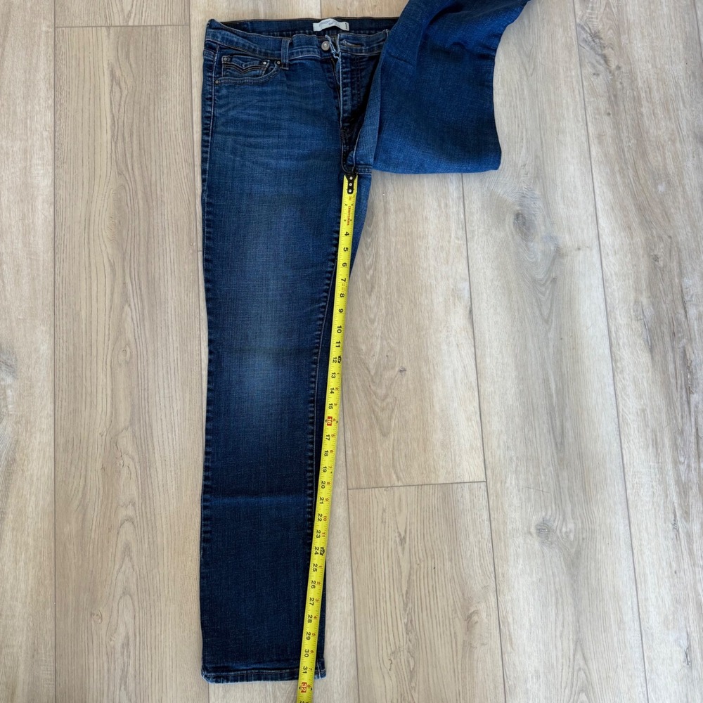 Levis 505 Straight Leg Jeans Dark Wash Blue Denim Flap Pocket Pants WM's 14L EUC - Picture 7 of 9